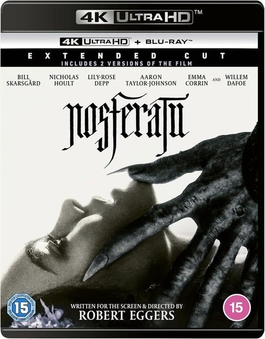 “Nosferatu” 4K UHD & Blu-ray cover featuring a pale, shadowy figure.