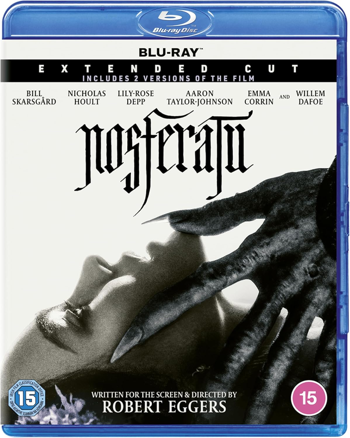 Blu-ray cover for Nosferatu showing a clawed hand reaching toward a person's face.