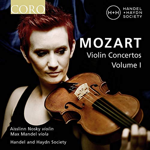 Woman holding a violin, CD cover for Mozart Violin Concertos Volume 1.