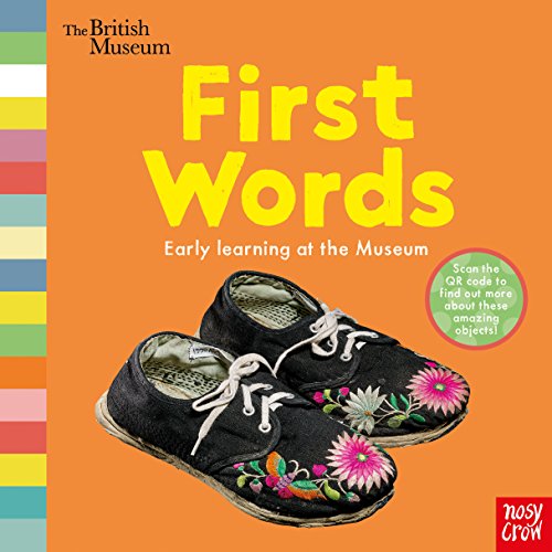 Book cover with title “First Words” and embroidered black shoes.