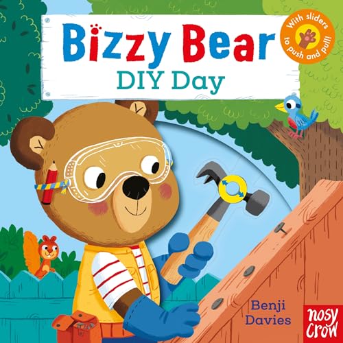 Bear wearing safety goggles and holding tools, illustrated children's book cover.