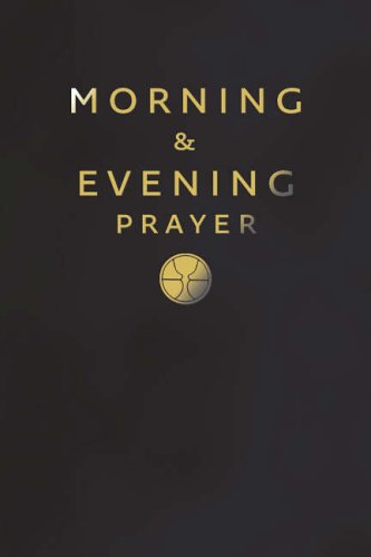 Black book cover with gold text reading "Morning & Evening Prayer" and a circular emblem.