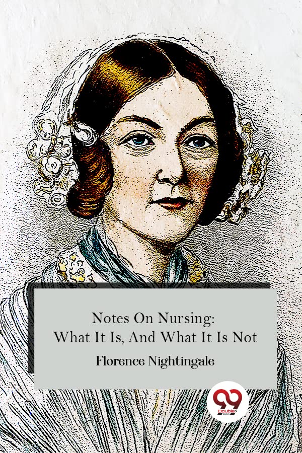 Portrait of Florence Nightingale with book title "Notes On Nursing.