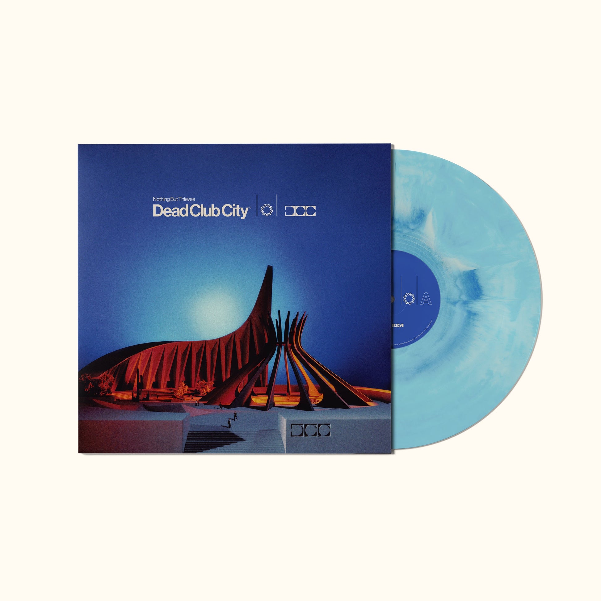 Nothing But Thieves Dead Club City vinyl album cover with a marbled blue record.