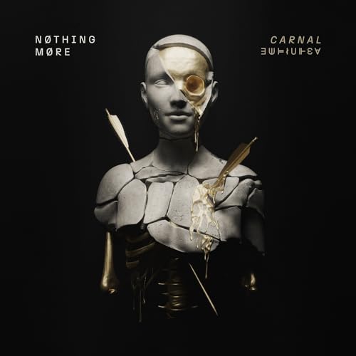 Album cover for Nothing More’s “Carnal” featuring a fractured, golden-accented bust.