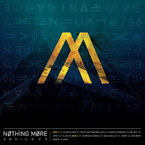 CD cover for Nothing More album, featuring a gold "M" on blue textured background.