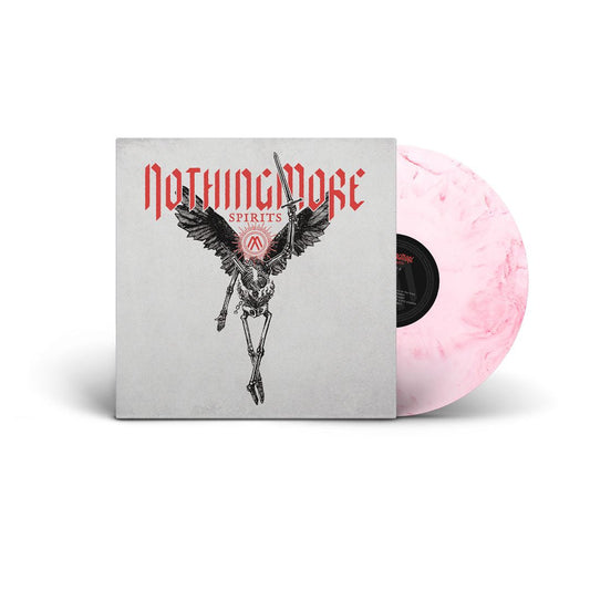 NOTHING MORE - SPIRITS" vinyl record with skeleton artwork and pink color swirl.