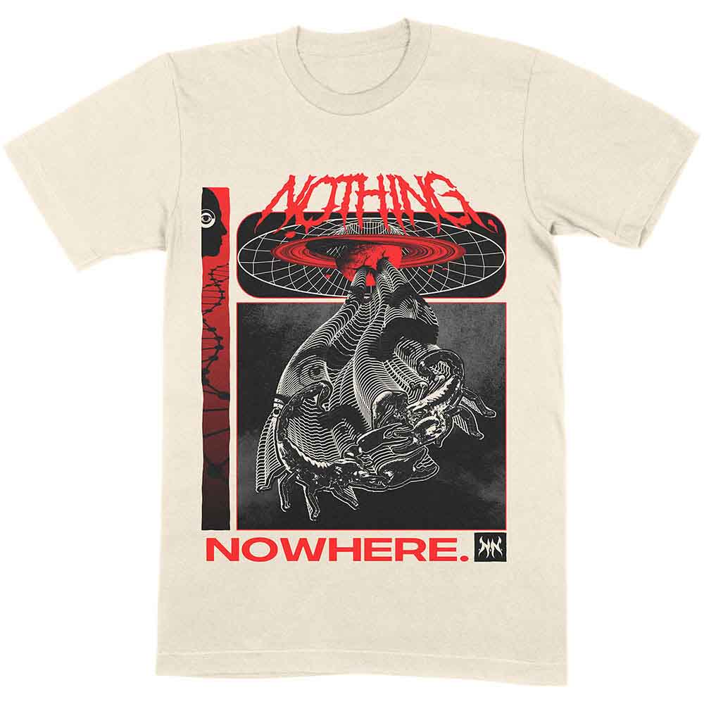 Cream t-shirt with a graphic of a scorpion and abstract designs.