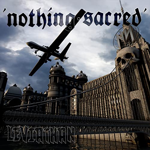 Album cover: airplane, skull, and gothic architecture against a stormy sky.