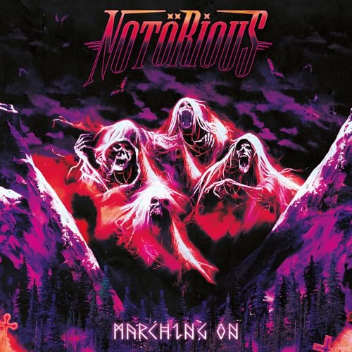Album cover for “Notorious - Marching On” featuring ghostly figures in a landscape.