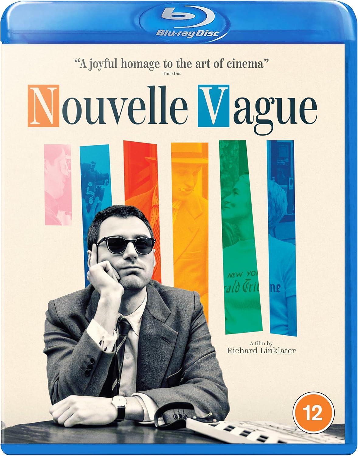 Nouvelle Vague" Blu-ray cover featuring a man in sunglasses and colorful film stills.