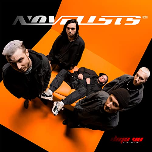 CD cover for Novelists - Deja Vu, featuring four people in black clothing.