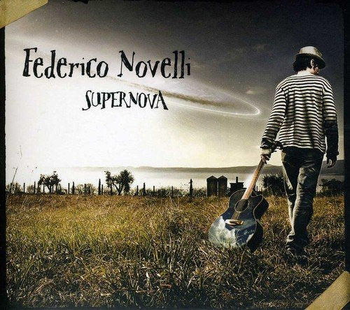 CD cover: Man with guitar walks into a rural, hazy landscape.