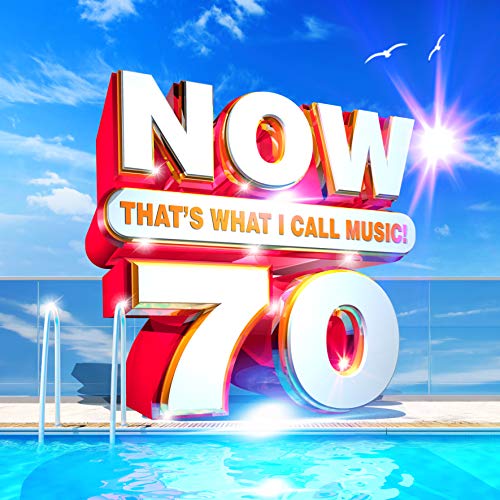 NOW 70" album cover with large red text over a poolside scene.