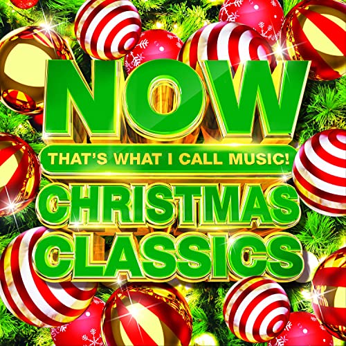 CD cover for “Now Christmas Classics” with festive ornaments.