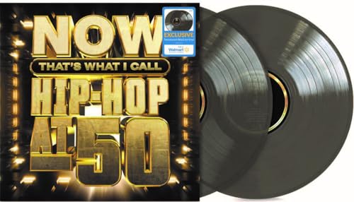 “Now Hip-Hop At 50” double vinyl record with gold lettering.