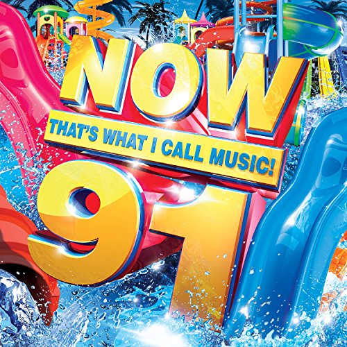 "CD cover art with 'Now 91' in large font and water slide background."