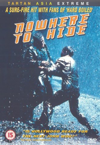 DVD cover for "Nowhere To Hide" depicting two men in a struggle.