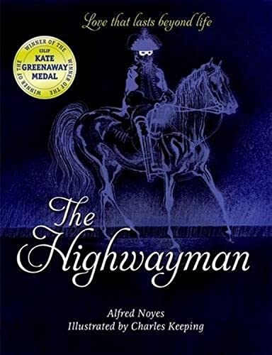 Book cover featuring a blue illustration of a highwayman on horseback against dark background.