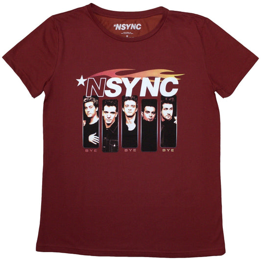 Small black t-shirt with a red flame-shaped NSYNC logo on the front.