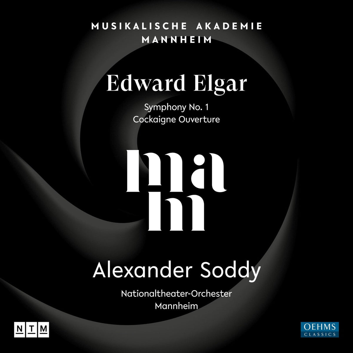 CD cover for Elgar's Symphony No. 1 with abstract black and white graphic design.