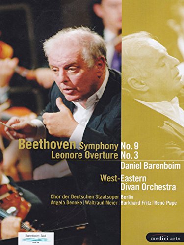 DVD cover featuring conductor Daniel Barenboim with orchestra, Beethoven’s Symphony No. 9.