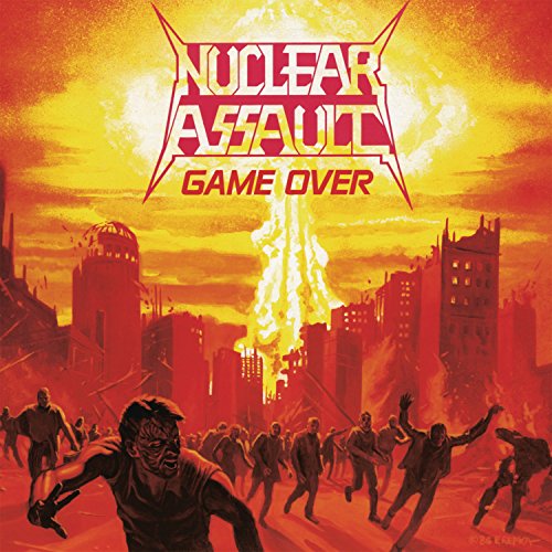 Album cover for Nuclear Assault’s “Game Over” depicting a post-apocalyptic cityscape.