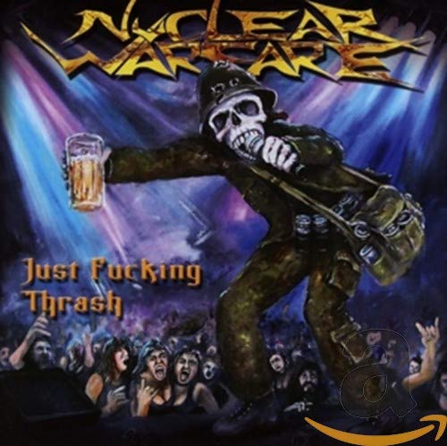 CD cover: skeleton soldier with beer, crowd in background.