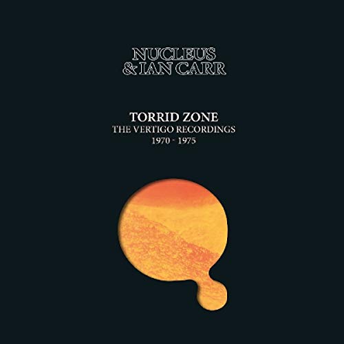 "Album cover with orange speech bubble on black background, titled Nucleus & Ian Carr."