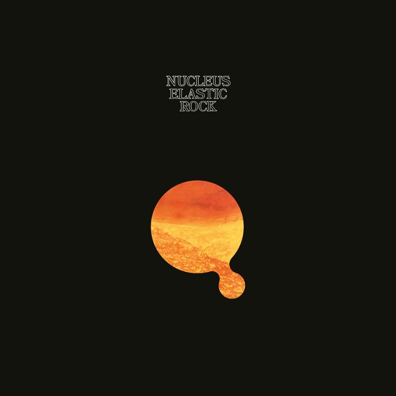 Black background with orange abstract shape resembling a planet.