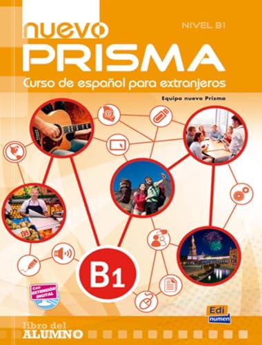 Spanish textbook cover, “Nuevo Prisma B1,” with images of people and objects.