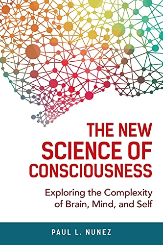 Book cover: brain-shaped network of dots with title “The New Science of Consciousness.”