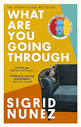 Book cover with yellow and orange background featuring a tabby cat onC on a sofa.
