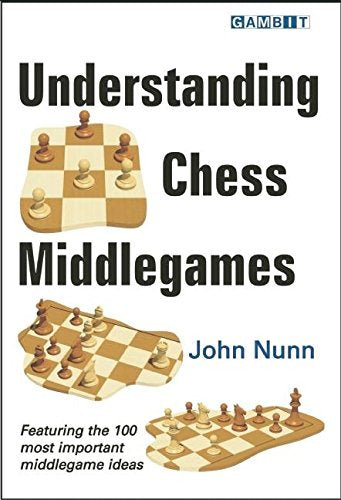 Book cover for Understanding Chess Middlegames by John Nunn featuring three chess board illustrations.