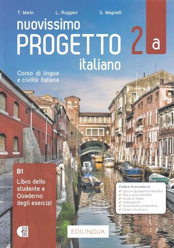 Italian language textbook cover with a canal scene and red title block.