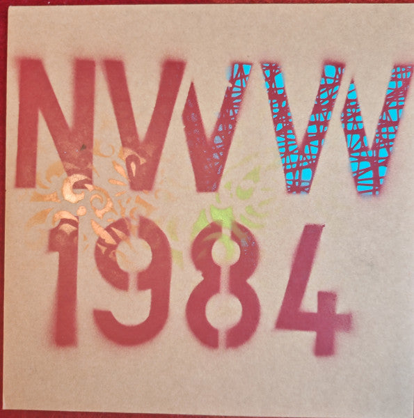Red and blue stencil art with “NVWW 1984” on a textured background.