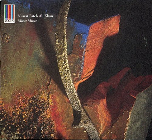 "Album cover with abstract, textured design, featuring Nusrat Fateh Ali Khan's name and 'Mustt Mustt'."