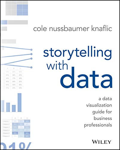 Book cover for Storytelling with Data by Cole Nussbaumer Knaflic with light data graphics.