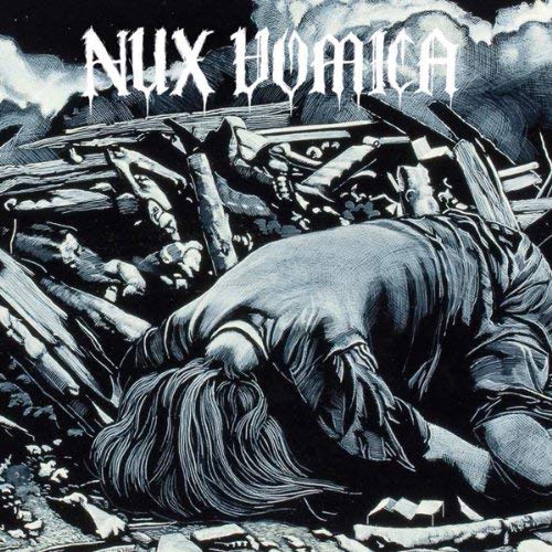 Album cover art: black and white illustration of a person lying amidst debris and rubble.