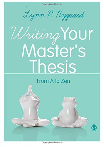 Book cover: "Writing Your Master's Thesis" with two meditating animal figurines.