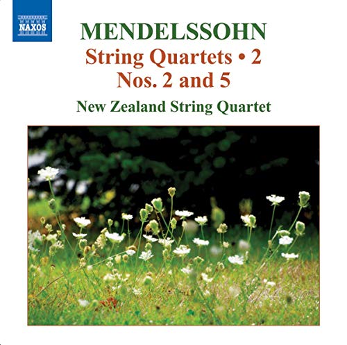 CD cover for Mendelssohn string quartets with a field of white flowers.