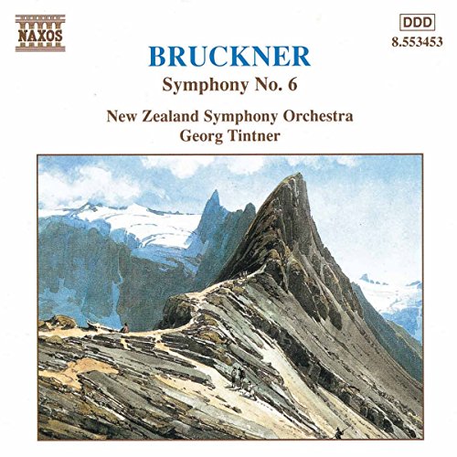 CD cover for Bruckner’s Symphony No. 6 with a mountain landscape.