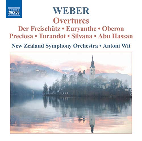 CD cover for Weber’s Overtures featuring a lakeside castle scene.