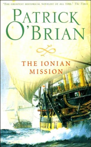 Book cover: “The Ionian Mission” by Patrick O’Brian, with a sailing ship.