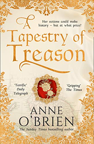 Book cover: “A Tapestry of Treason” with floral emblem and map background.