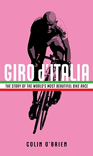 Book cover featuring a cyclist on a pink background with Italian flag accents.