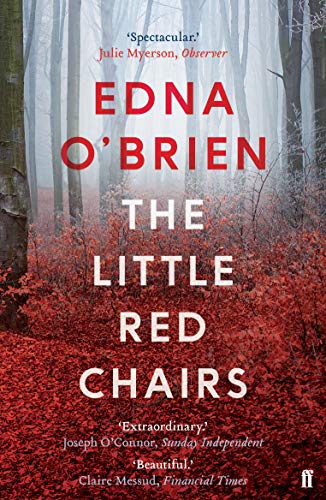 Book cover for "The Little Red Chairs" with a forest background.