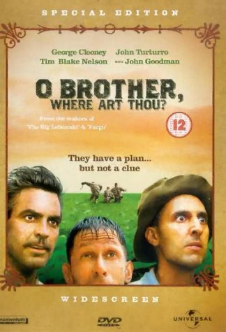 DVD cover for O Brother, Where Art Thou? featuring three men in the foreground.