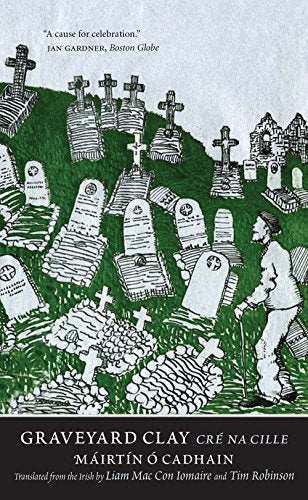 Book cover illustration of a man walking through a graveyard with many stone crosses.