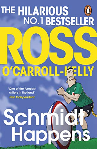 Book cover: "Schmidt Happens" with cartoon illustration of a rugby player.